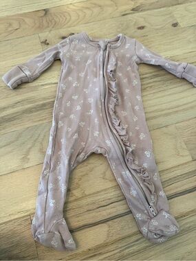 Colored Organics Mauve Floral Ruffle Zip One-Piece Footie
